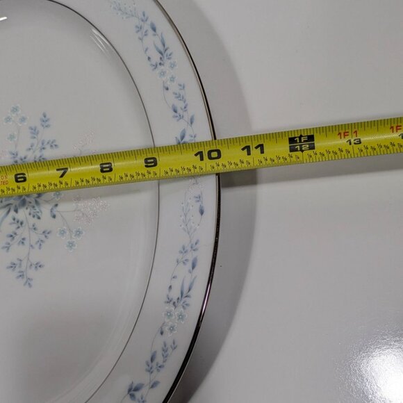 Noritake Carolyn Oval Serving Platter White Blue Floral Silver Trim Porcelain - Picture 3 of 13